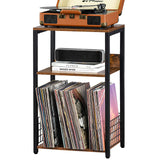 LELELINKY 3 Tier End Table,Record Player Stand with Storage Up to 100 Albums,Turntable Stand for Vinyl,Brown Records Shelf for Living Room Bedroom LELELINKY