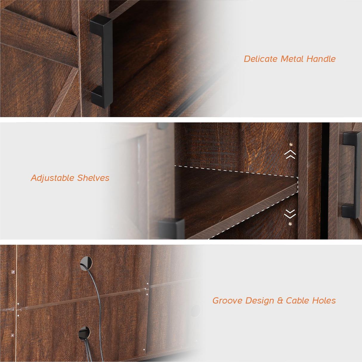 WAMPAT Modern Farmhouse TV Stand with Fireplace for TVs Up to 95 in, Wood Entertainment Center with 18" Fireplace, Sliding Barn Door and Storage Shelves for Living Room, Rustic Brown WAMPAT