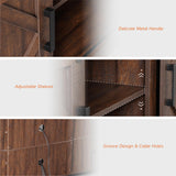 WAMPAT Modern Farmhouse TV Stand with Fireplace for TVs Up to 95 in, Wood Entertainment Center with 18" Fireplace, Sliding Barn Door and Storage Shelves for Living Room, Rustic Brown WAMPAT