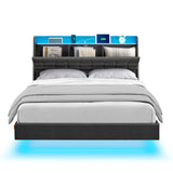 VASAGLE Dark Gray Floating Queen Bed Frame with LED Lights and Tufted Storage Headboard VASAGLE
