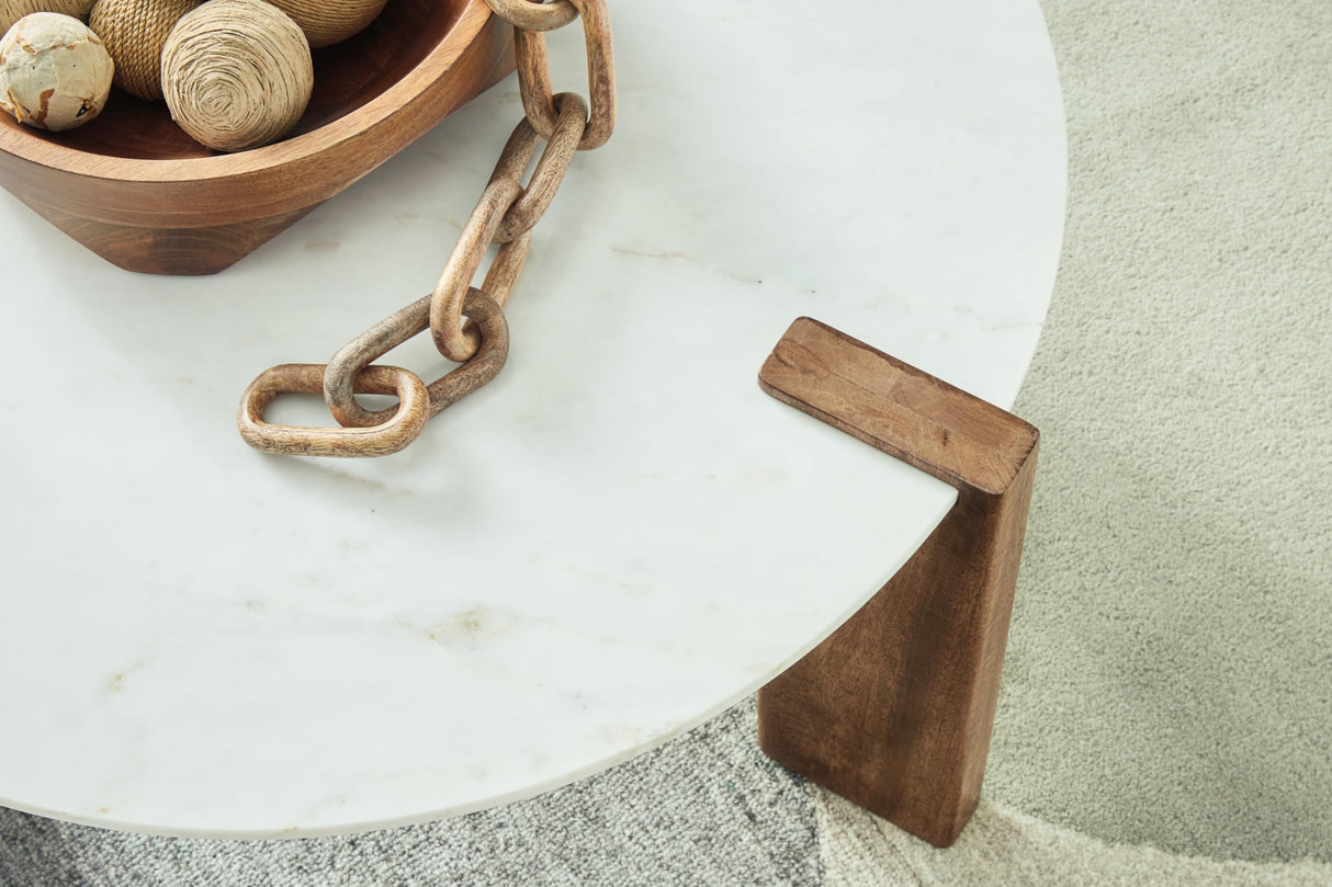 Signature Design by Ashley Isanti Modern Coffee Table with Marble Top, White & Light Brown Signature Design by Ashley