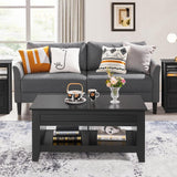 Yaheetech Black Wood Coffee Table Lift Up Coffee Table w/Hidden Storage & 2 Open Shelves for Living Room Reception Room Office, 41in L Yaheetech