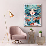Kaliosy 5D Diamond Art Kits for Adults Fish Girl by Number Kits, Diamond Painting Art Animation DIY Full Drill Crystal Craft Cross Stitch Embroidery Decoration (12x16 inch) 30x40 cm Kaliosy