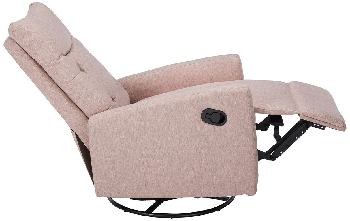 Great Deal Furniture Ishtar Contemporary Glider Swivel Push Back Nursery Recliner - Light Blush and Black Finish 25D x 35.75W x 39H in GDFStudio
