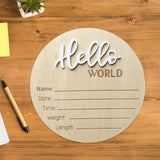 Baby Announcement Sign, 5.9 Inch Wooden Hello World Newborn Welcome Sign, Birth Announcement Sign for Hospital, Newborn Name Sign Plaques for Photo Props Baby Shower Nursery(White) LZEDIRA