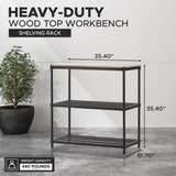 Design Ideas MeshWorks Stainless Metal Mesh Storage Wood Top Workbench Shelving Unit Rack for Garage and Kitchen Storage, Black Design Ideas