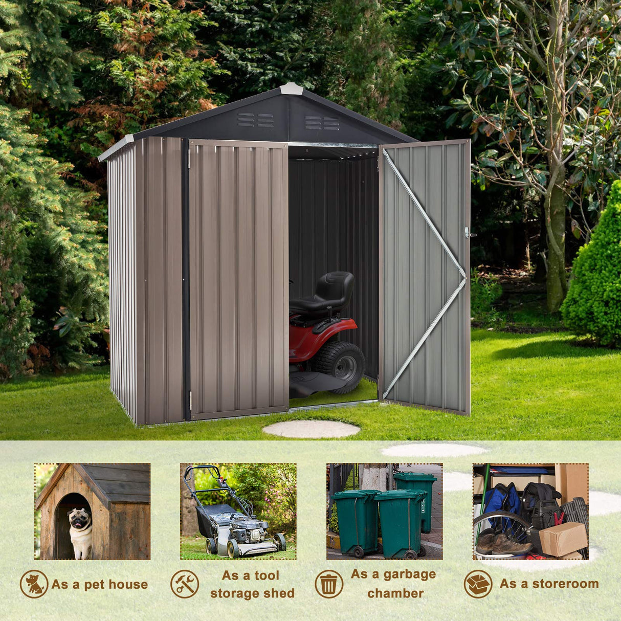 U-MAX 6x6 Storage Sheds & Outdoor Storage, Small Outdoor Storage Garden Outside Shed kit, Galvanized Metal Utility Shed for Backyard, Patio and Lawn U-MAX