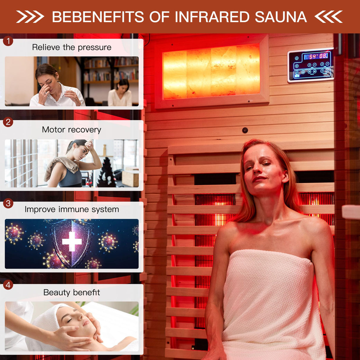 BNEHS Far Infrared Sauna,2-3 Person Home Sauna with Himalayan Salt Brick,Indoor Sauna Spa Room with Rapid Heating,Panoramic Tempered Glass&Oxygen Bar,220V BNEHS