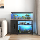 PAPIHO 55-75 Gallon Aquarium Stand with Power Outlets,Fish Tank Stand with Cabinet&LED Light,Aquarium Stand for Fish Tank/Turtle Tank/Reptile Terrarium,1100LBS Capacity,Black PAPIHO