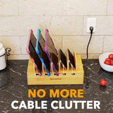 SpaceAid Bamboo Charging Station for Multiple Devices, Cell Phone Docking Stations for Multi Laptop, Tablets and iPads, Nightstand Bedside Desk Device Charger Organizer (Natural) SpaceAid