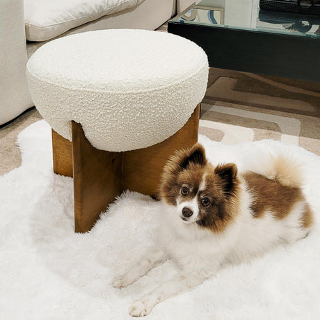Jennifer Taylor Home Bali 18.5" Round Upholstered Ottoman with Natural Wood Base Jennifer Taylor Home