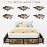 SHA CERLIN Queen Platform Bed Frame with 2 Large Storage Drawers, Rustic Wood and Metal, Noise-Free, Easy Assembly, No Box Spring Needed, Brown SHA CERLIN