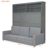 Harper & Bright Designs Queen Size Murphy Bed Cabinet Wall Bed Chest with Sofa, Storage Bookshelves, Wooden Murphy Bed Frame for Home Office Guest Room Bedroom, Gray Harper & Bright Designs
