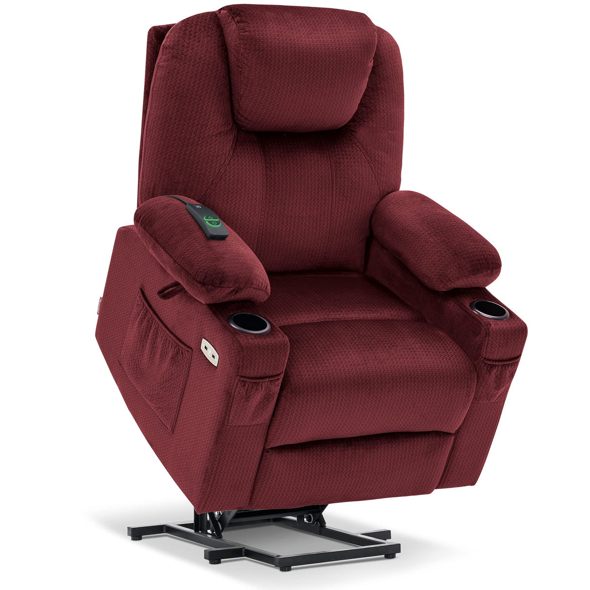 MCombo Power Lift Recliner Chair for Elderly, Lift Chair with Heat and Massage, USB&Type C Ports, Extended Footrest, Cup Holders, Fabric 7040 (Medium, Carmine Red) MCombo
