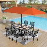 PHI VILLA 7-Piece Metal Patio Outdoor Table and Chairs Outdoor Dining Set - 60" Patio Table with Umbrella Hole and 6 Backyard Garden Chairs, Black PHI VILLA