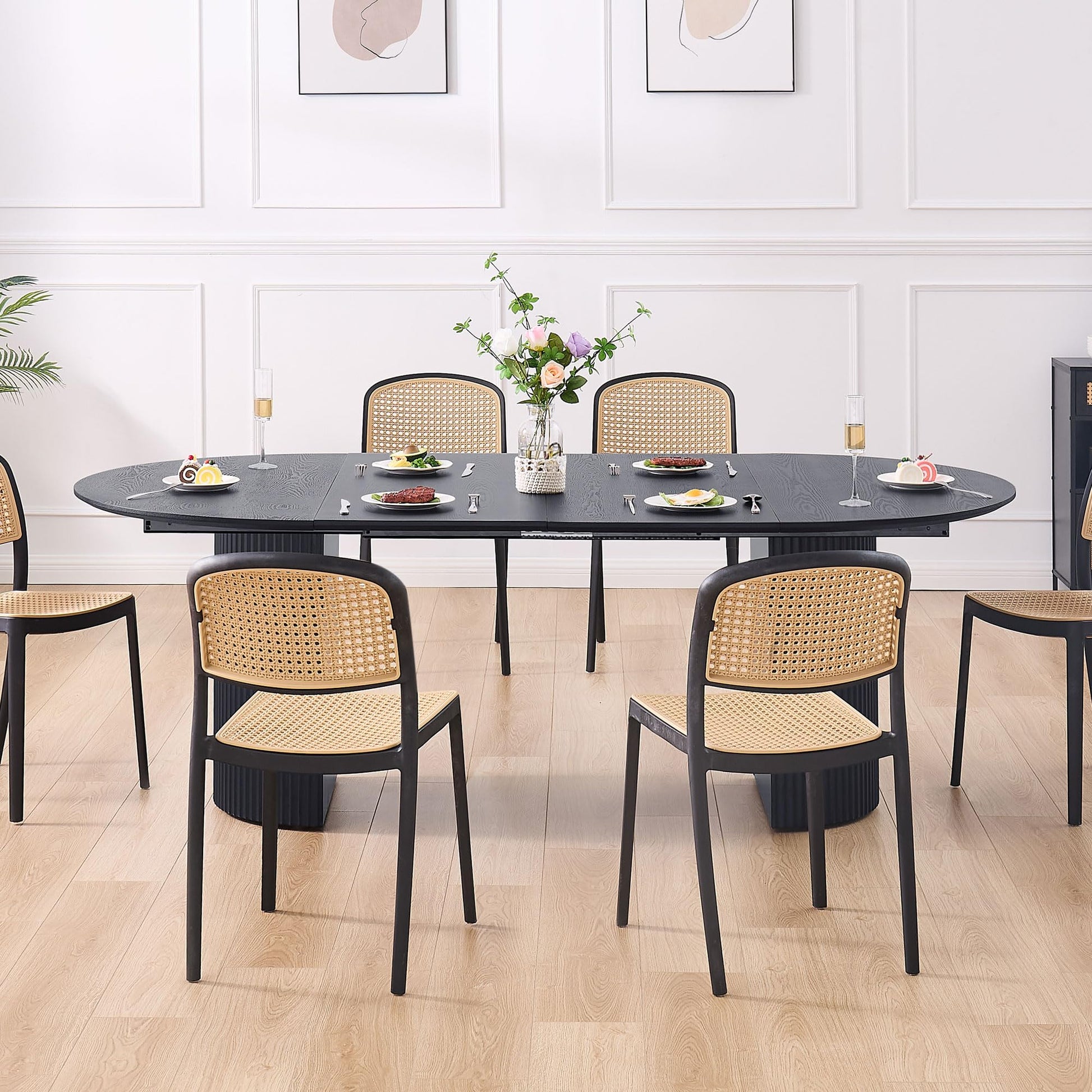 Dining Table, 86.61" to 47.24" Expandable Table for 4 to 8, Modern Extendable Kitchen Table, Round to Large Oval Solid Wood Table Furniture for Dining Room Kitchen Leisure Living Room Apartme - WoodArtSupply