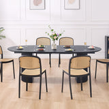 WILLIAMSPACE 86.61" Wood Extendable Dining Table for 6 to 8, Modern Oval Kitchen Table with Wooden Pedestal Base, Mid Century Large Round Dining Room Table Furniture, Easy to Assemble, Black WILLIAMSPACE