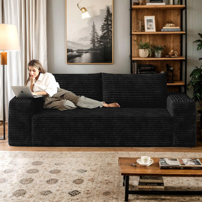 63" Cloud Loveseat Sofa in a Box for Living Room, Corduroy 2-Seater Boneless Couch 2 Throw Pillows, Modern Sponge Double Sofas with Deep Seat for Small Spaces, No Assembly Required (Black, 63 inch)