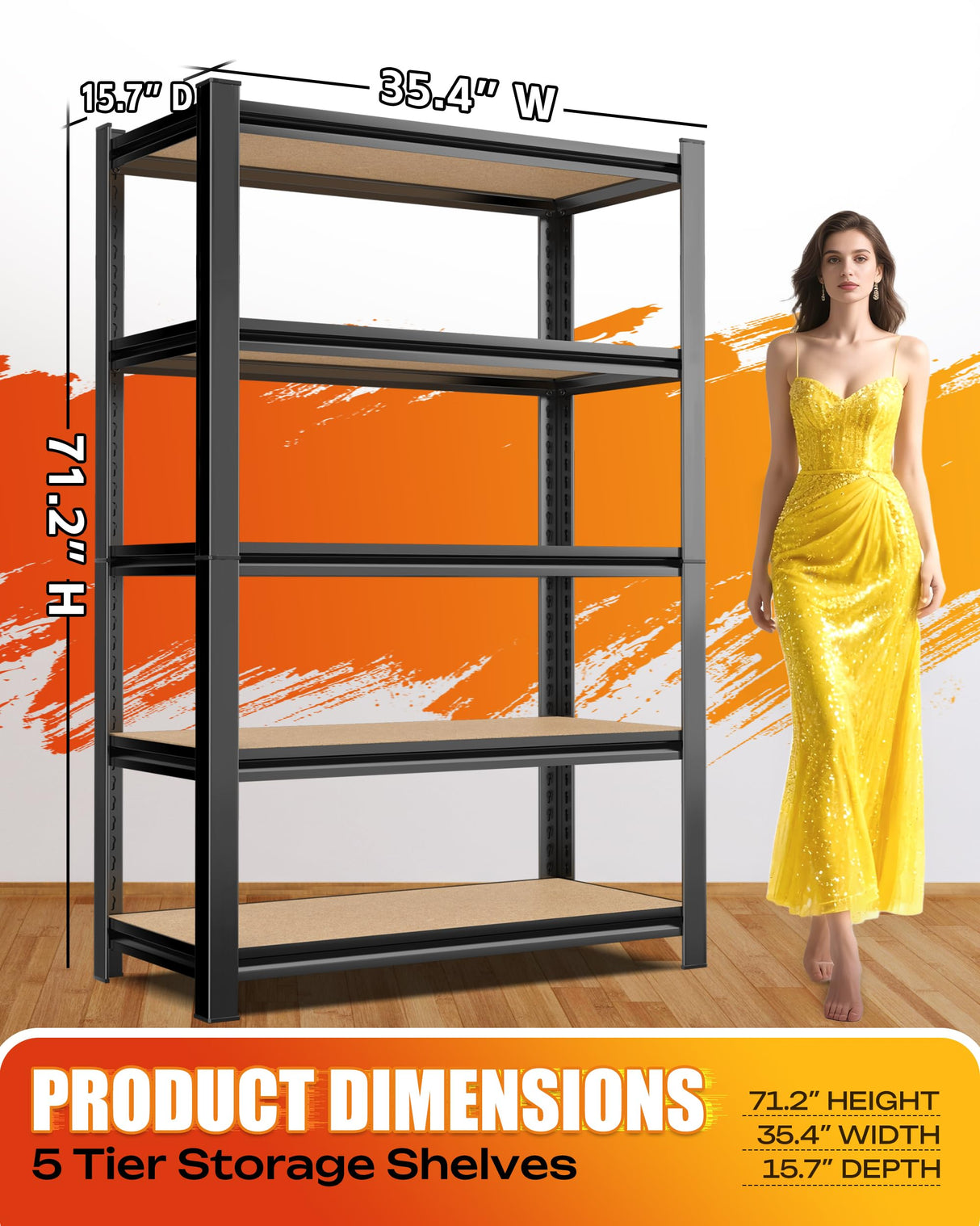 AOAORGG Set of 2 Heavy Duty Garage Shelving, 5-Tier Storage Shelves, 2000LBS Metal Shelf, Adjustable Shelving Unit, for Basement, Kitchen, Warehouse, Pantry, 15.7" Dx35.4 Wx71.2 H, Black AOAORGG