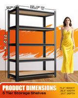 AOAORGG Set of 2 Heavy Duty Garage Shelving, 5-Tier Storage Shelves, 2000LBS Metal Shelf, Adjustable Shelving Unit, for Basement, Kitchen, Warehouse, Pantry, 15.7" Dx35.4 Wx71.2 H, Black AOAORGG