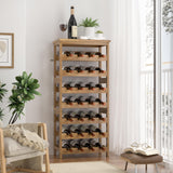 28-Bottle Wine Rack Free Standing Floor, Solid Wood 7-Tier Display Wine Storage Shelves with Tabletop, Wobble-Free Bottle Holder for Cellar Kitchen Bar Dining Room Living Room, Light Brown FLYJOE