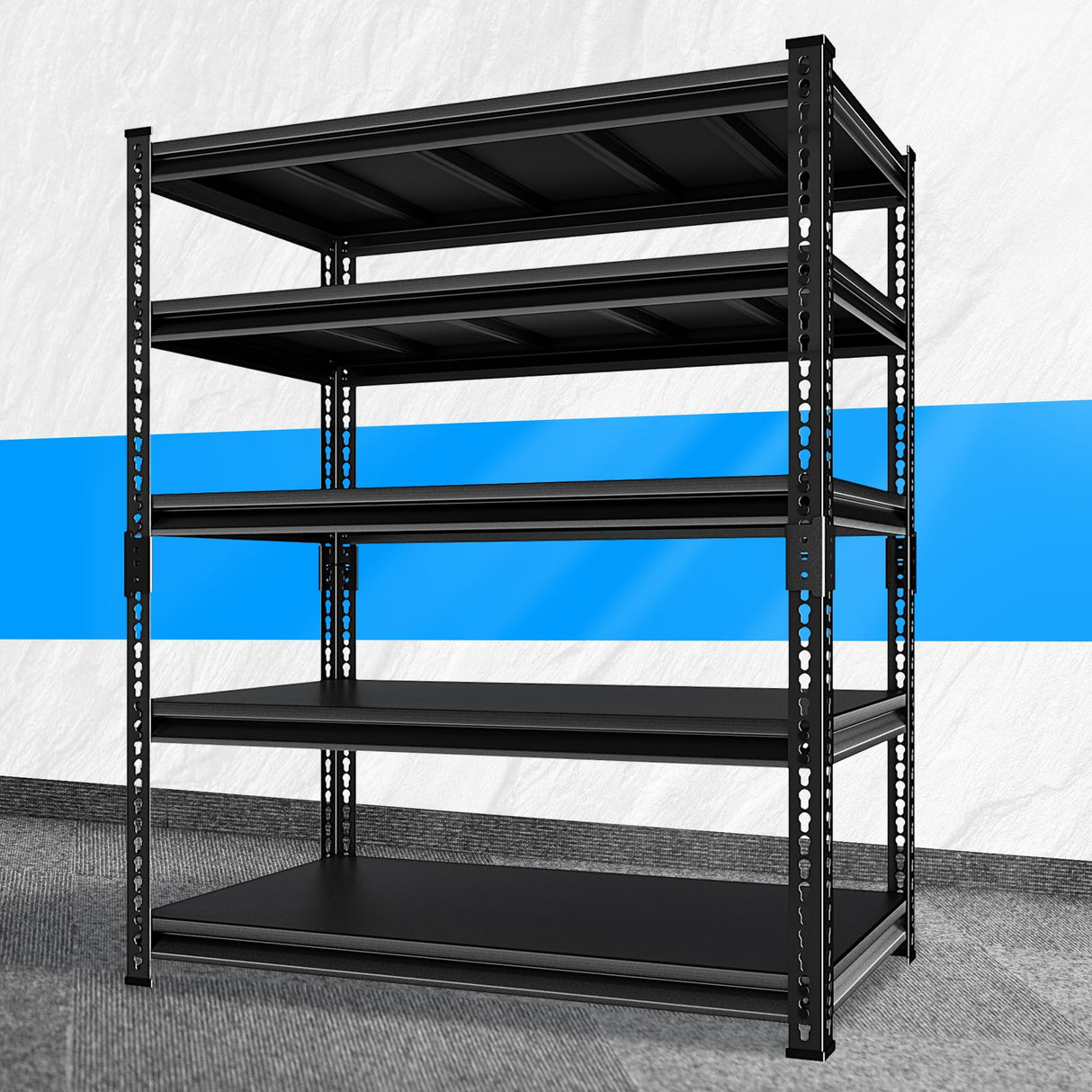 Huhaneon Heavy Duty Garage Shelves - 48''W 2,500Lbs Metal Adjustable Storage Shelving Rack Units for Warehouse Basement 5 Tier Black 47.2" W x 17.7" D x 78" H Huhaneon