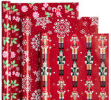WRAPAHOLIC Christmas Wrapping Paper Roll - Mini Roll - 3 Rolls - 17 Inch x 120 Inch Per Roll - Red Nutcracker, Snowflake, Candy cane and Holly Holiday Collection WRAPAHOLIC