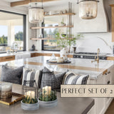 Rustic Farmhouse Lantern Decor Set of 2 - Stylish Decorative Lanterns for Your Living Room, Fireplace Mantle or Kitchen Dining Table - Modern Upscale Beauty for Your Entire Home KIBAGA