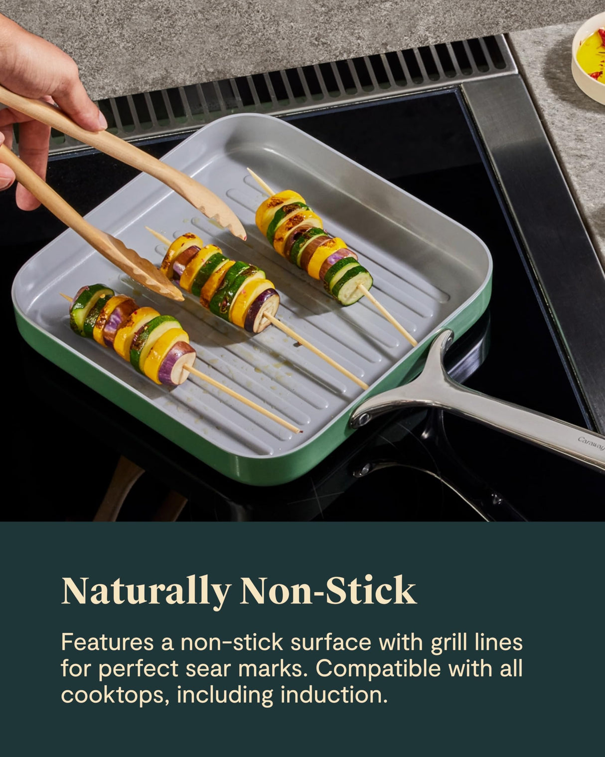 Caraway Square Grill Pan - 11” Grill Pan - Non-Stick Ceramic Coated - Non Toxic, PTFE & PFOA Free - Oven Safe & Compatible with All Stovetops - Navy Caraway