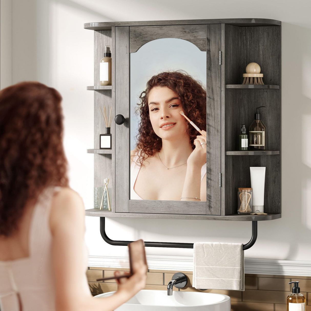 YITAHOME Bathroom Cabinet, Medicine Cabinet Organizer, Wall-Mounted Storage Cabinet with Large Mirror, Wall Cabinet with Adjustable Shelf, Medicine Cabinet for Bathroom and Laundry Room, Grey YITAHOME