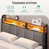 Novilla Full Size Bed Frame, Full Bed Frame Storage Headboard with Charging Station, Platform Metal Bed Frame with RGB Lights, Heavy Duty Steel Slat Support, No Box Spring Needed Novilla