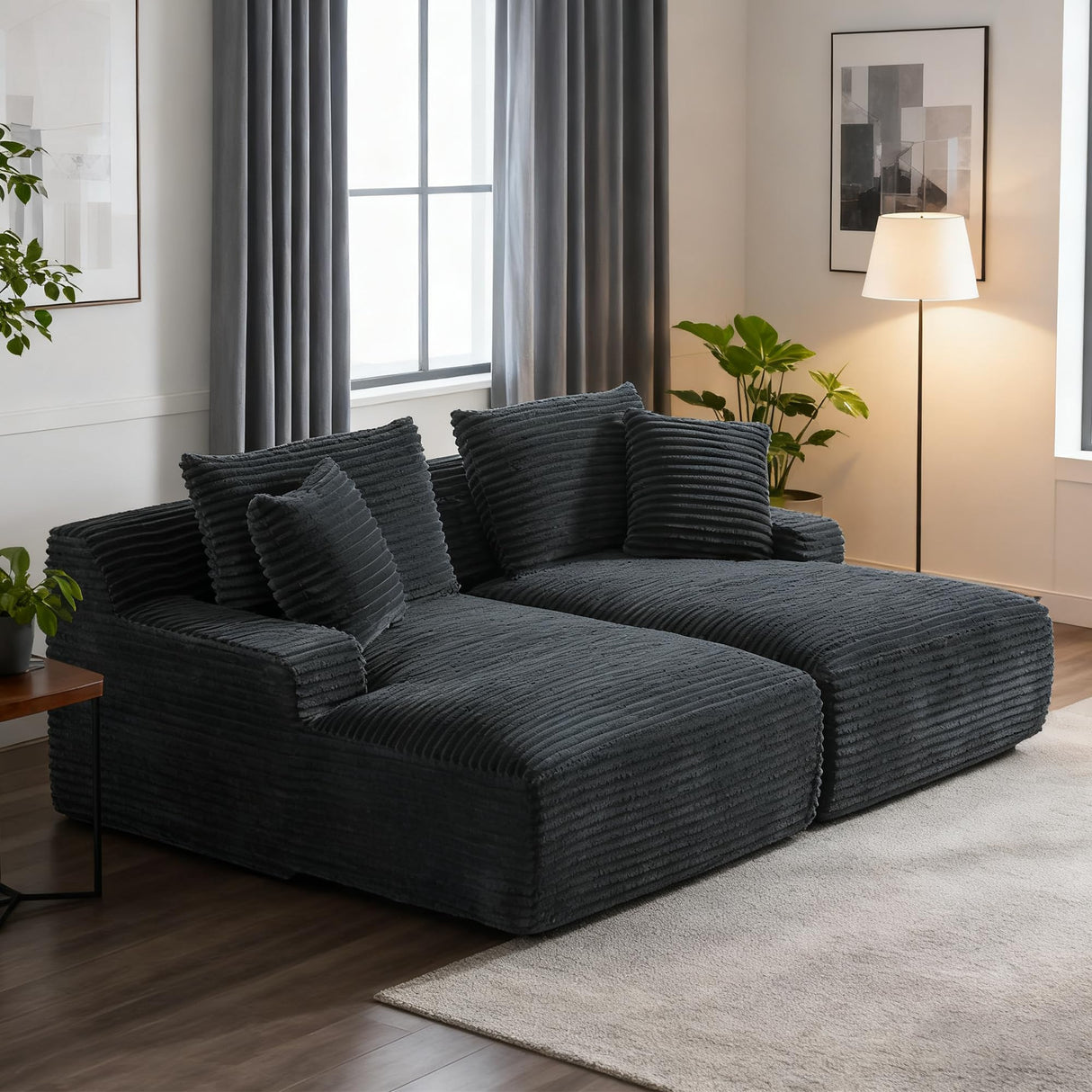 Tmsan 78.8" Oversized Boneless Double Chaise Lounge Sofa Indoor, Modern Compressed Corduroy Upholstered Sectional Cloud Couch Loveseat Sleeper Bed, Comfy Floor Chair for Living Room Apartment Office Tmsan