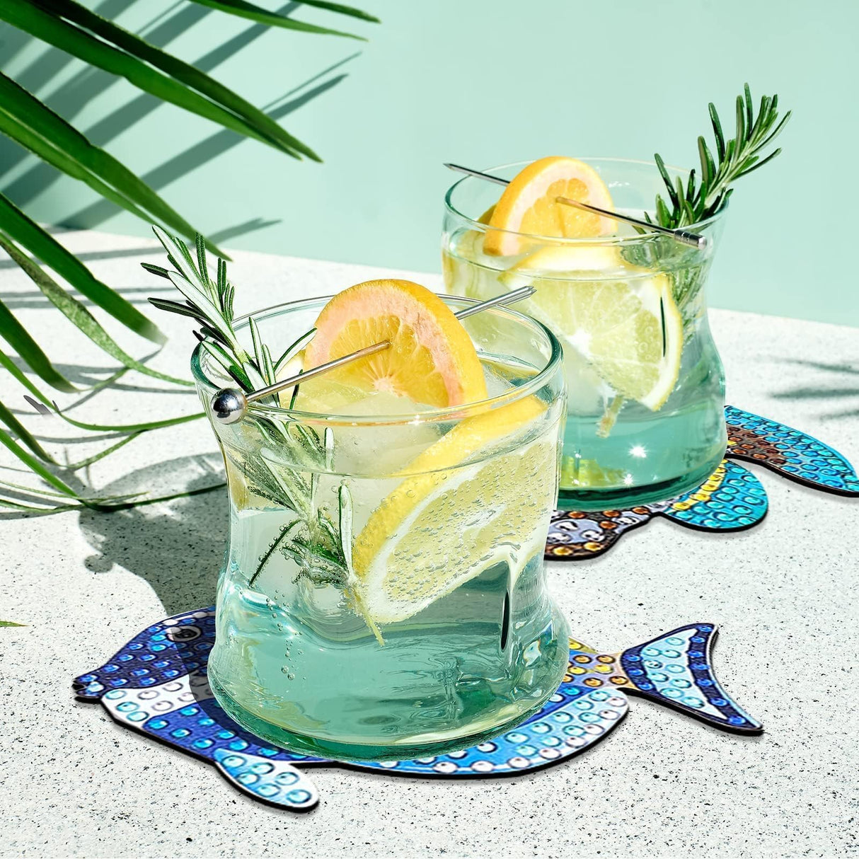 YLOLUL 10 Pcs Summer Fish Diamond Art Coasters Tropical Fish Shape Diamond Art Kits DIY Coasters with Holder for Beginner Adults Kids Craft Supplies Gift YLOLUL