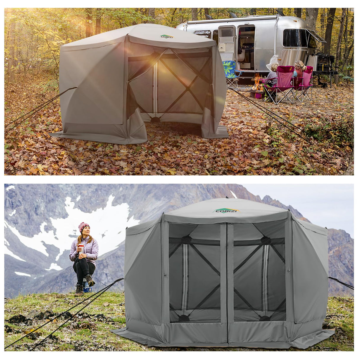 COBIZI 12x12ft Pop up Gazebo Screen Tent Screen House for Camping, Camping Outdoor Screened Gazebo with Sidewalls, Portable Hub Tent with Carrying Bag and Ground Stakes, Grey(Upgraded 2.0) COBIZI