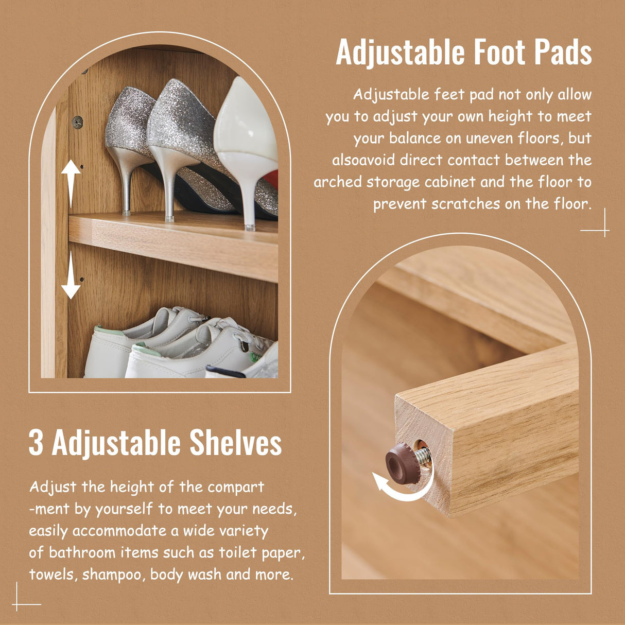 IFBUY 71" Tall Arched Bathroom Storage Cabinet, 7-Tier Modern Farmhouse Storage Cabinet with Adjustable Shelves, Wood Freestanding Cabinet for Bathroom, Living Room, Entryway, Hallway (Natural) IFBUY