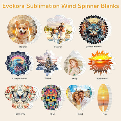 Sublimation Wind Spinner Blanks, 8 Pack 10 Inch 3D Aluminum Metal Hanging Wind Spinner Bulk Sublimation Blanks for Garden Yard Outdoor, Window Porch Decoration for Heat Press Transfer DIY Gift