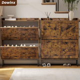 Dowinx Shoe Cabinet Storage with 2 Flip Drawers, Freestanding Shoe Organier Cabinet with Metal Legs, Farmhouse Narrow Shoe Stroage Cabinet Hidden for Entryway Hallway, Rustic Brown Dowinx