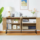 NVETHM Sideboard Cabinet, Modern Buffet Storage Cabinet with Wooden Strip Doors and Adjustable Shelves,Console Cabinet,Credenza for Living Room,Dining Room,Hallway (Natural) NVETHM