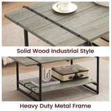 2-Tier Farmhouse 41'' Large Gray Wood Coffee Table with Storage Shelf -Modern Rustic Metal Rectangle Center Living Room Coffee Table Accent Furniture for Home Office,Easy Assembly(Grey) IDEALHOUSE