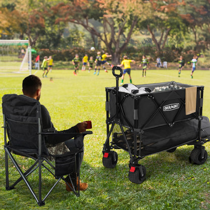 Overmont 400L Foldable Double Decker Wagon - Large Capacity Collapsible Wagon Cart- 52" Extra Long Extender - All-Terrain Big Wheels for Camping, Football Game, Sports Events, Support Up to 4 - WoodArtSupply