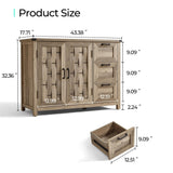 LINSY HOME Farmhouse Sideboard Buffet Cabinets, 43" W Coffee Bar Storage Cabinets with 3 Drawers and 2 Doors, Rustic Accent Cabinet for Dining Room, Kitchen, Home Bar and Living Room, Light Brown LINSY HOME