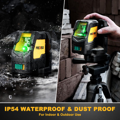 PREXISO Laser Level with Tripod, IP54 Professional 150° Wide Angle Laser Level Self Leveling - 2 Brightness Adjustment 100Ft Cross Laser Line Tool for Construction, Ceiling Alignment, Floor Tile Prexiso