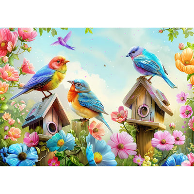 MEIYUDA Birds Diamond Painting Kits for Adults, 5D Flowers Bird Diamond Art Kits for Beginners, Birdhouse DIY Full Diamonds Art Painting Kit for Home Wall Decor Present 12x16inch