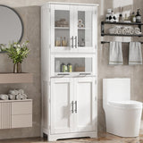 Tall White Freestanding Storage Cabinet with Glass Doors and Adjustable Shelves by IDEALHOUSE IDEALHOUSE