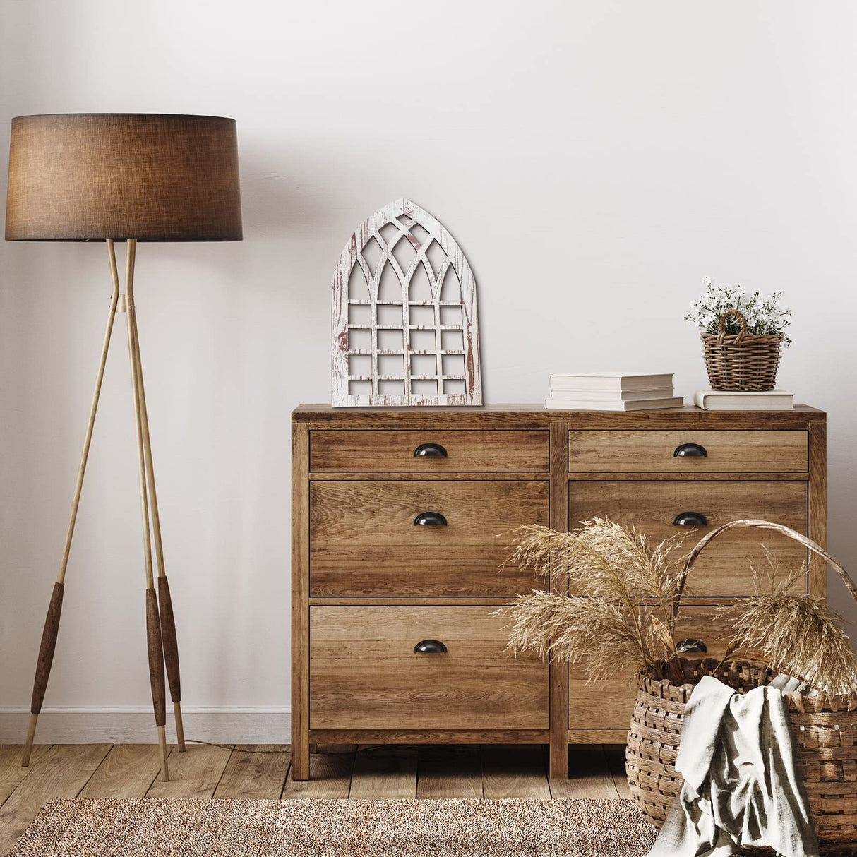 Yulejo 2 Pcs Rustic Window Frame Wall Decor Wooden Farmhouse Wall Decor 15.75'' x 11'' Arched Cathedral Window Home Decor Fake Window Pane Wall Art for Entryway Living Room Bedroom Yulejo