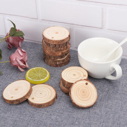 80 PCS 2.4-2.8 Inch Unfinished Wood Slices, Natural Wood Slices, Predrilled with Hole Wood Slice for DIY Arts Craft Christmas Ornaments