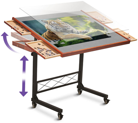 JoyBerri Jigsaw Puzzle Table/Rolling Puzzle Desk - 1500 Piece Puzzle Board with Bonus Puzzle/Portable Jigsaw Puzzle Tables with Drawers and Legs - Height Adjustable for Adults and Kids JOYBERRI