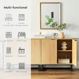 EYYTHUNG Fluted Storage Cabinet Set of 2, Sideboard Buffet Cabinet Modern Accent Cabinet with Adjustable Shelves, Credenza, Console Table Entryway Cabinet for Living Room, Natural Oak EYYTHUNG