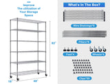 6 Tier Metal Shelving, 18" D x 48" W x 82" H Storage Rack, Wire Shelf, Height Adjustable, Wire Rack Shelving, Maximum Load Bearing 2100lbs, Metal Storage Shelves for Kitchen Garage Warehouse, Chrome MKDLUFEI