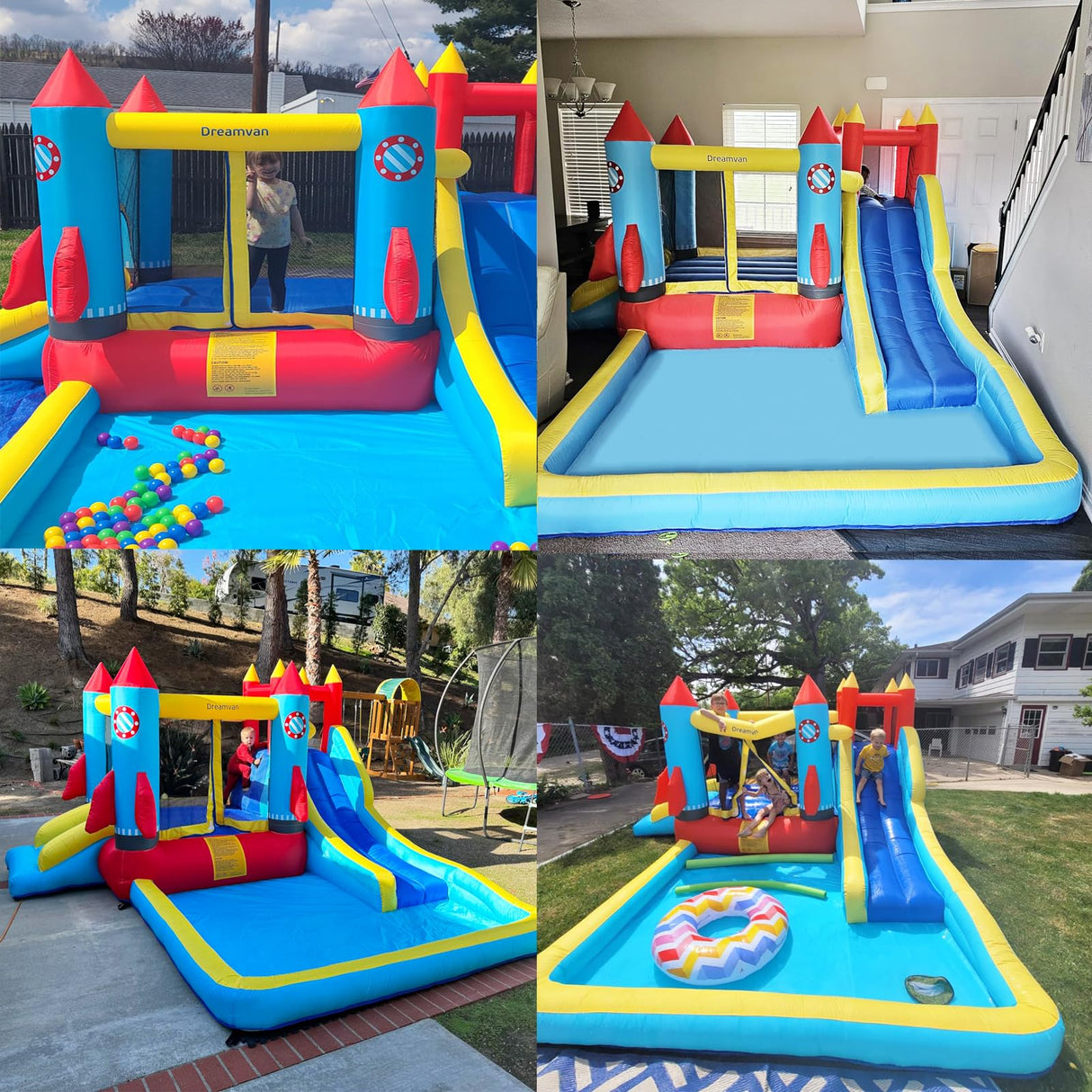 AKEYDIY Bounce House Water Slide Rocket Blast- 13X12ft Inflatable Water Slides Park for Kids 3-12, Large Adventure Water Park W/Pool,Climbing Wall,Bouncer Area/Water Bounce House for Kids Backyard AKEYDIY